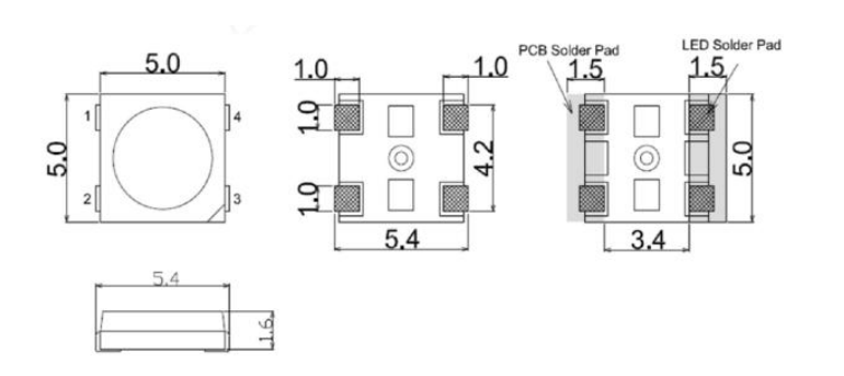 5050 fantasy four -legged 5V size diagram